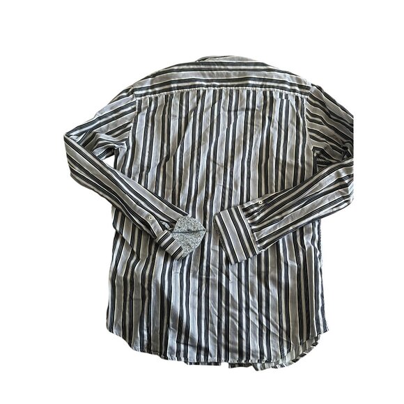 BUGATCHI Black White Striped Button Down Shirt Size Medium - Picture 5 of 6